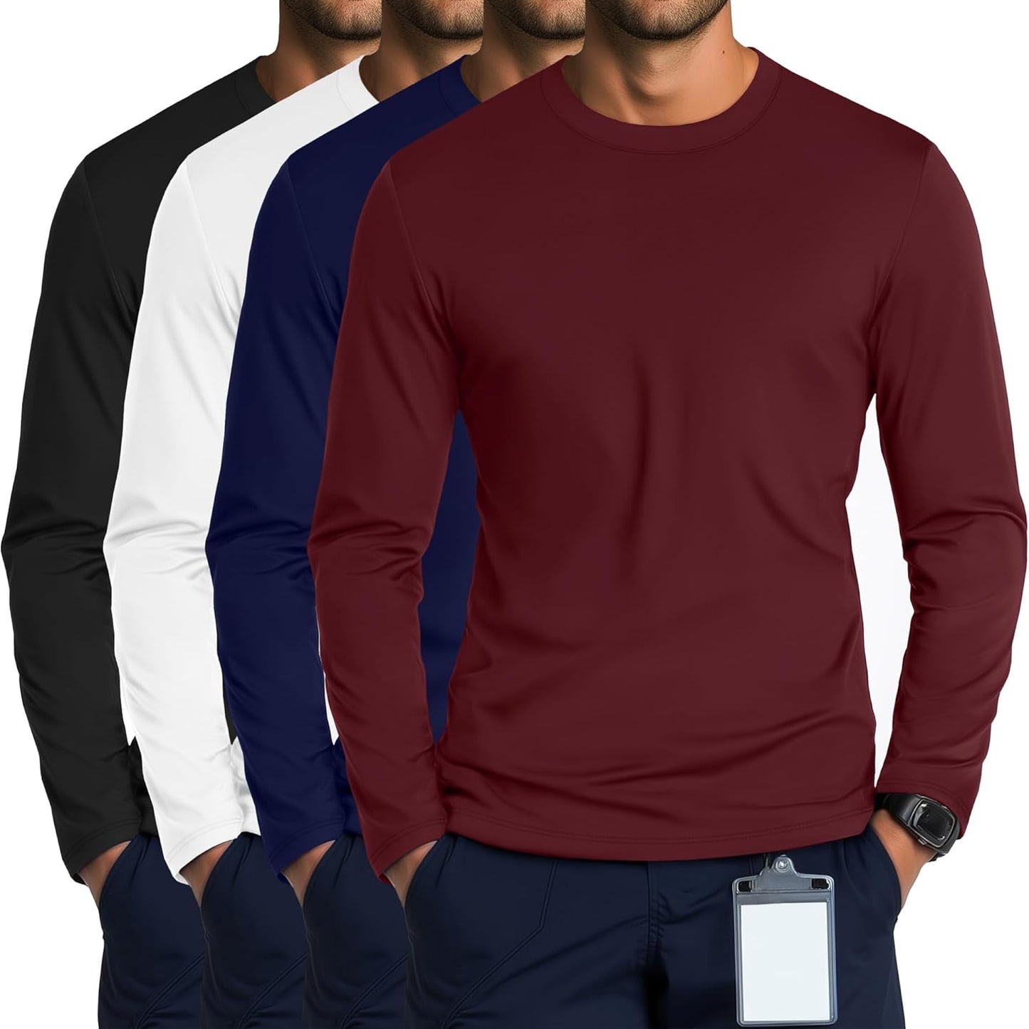 4 Pack Men's Long Sleeve Underscrub Shirts for Comfort and Style