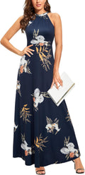 Women's Summer 2025 Maxi Dress Floral Halter Neck - Flowy Halter