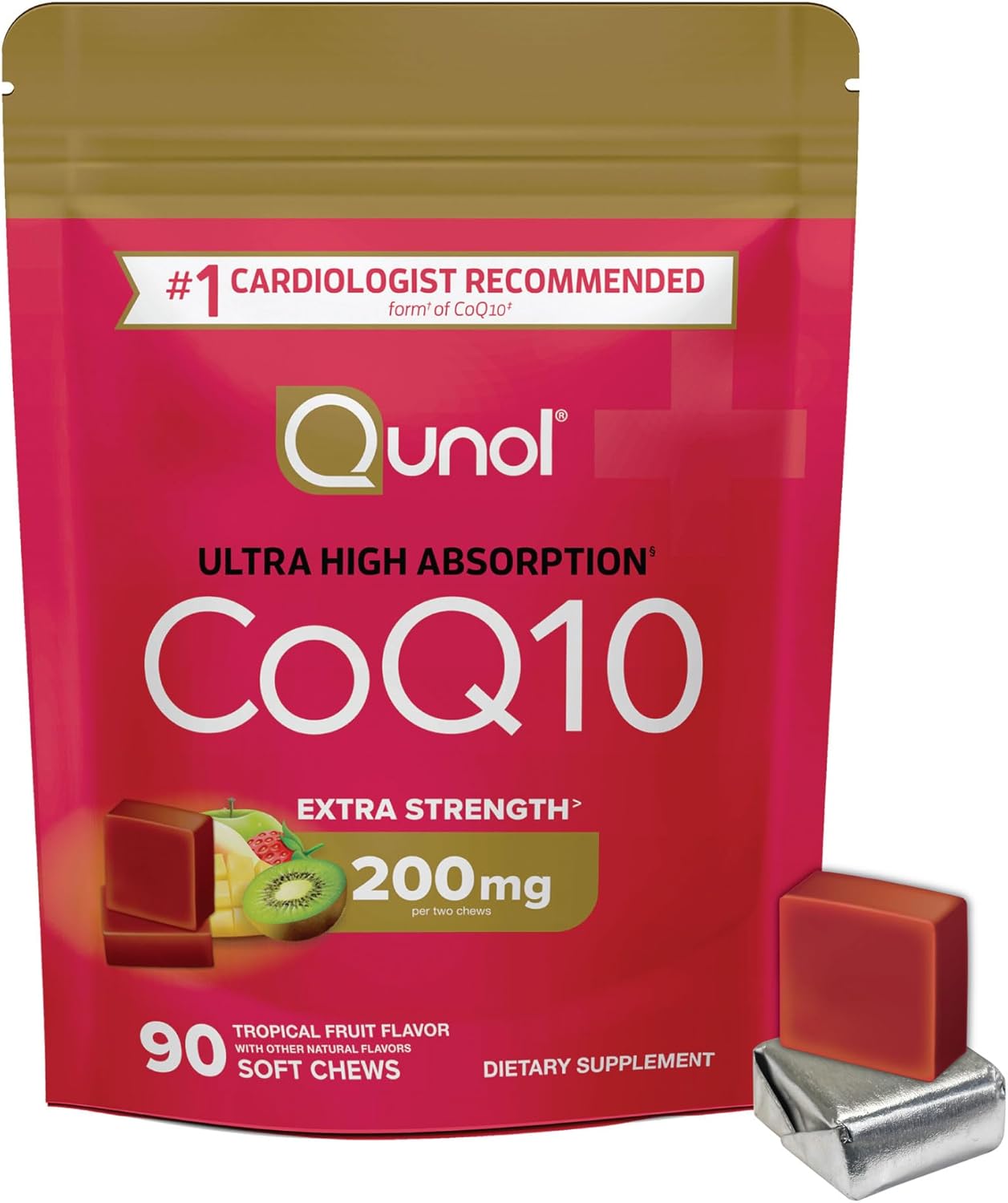Qunol CoQ10 200mg Soft Chews for Heart Health Support
