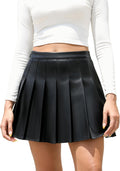 Faux Leather Mini Skirt for Women High Waisted A-line Pleated