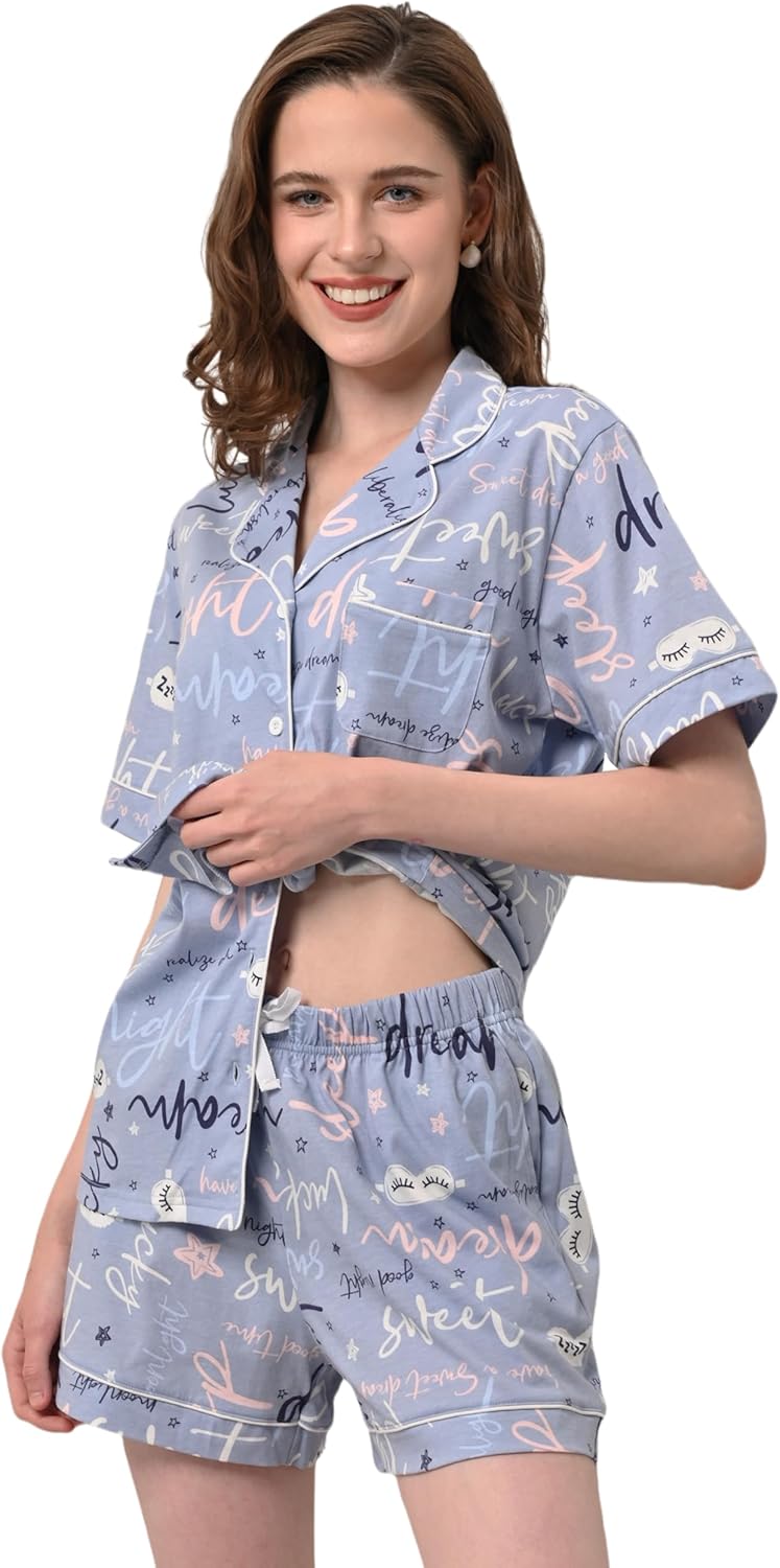 100% Cotton Pajamas for Women - Soft Sleepwear Set with Pockets