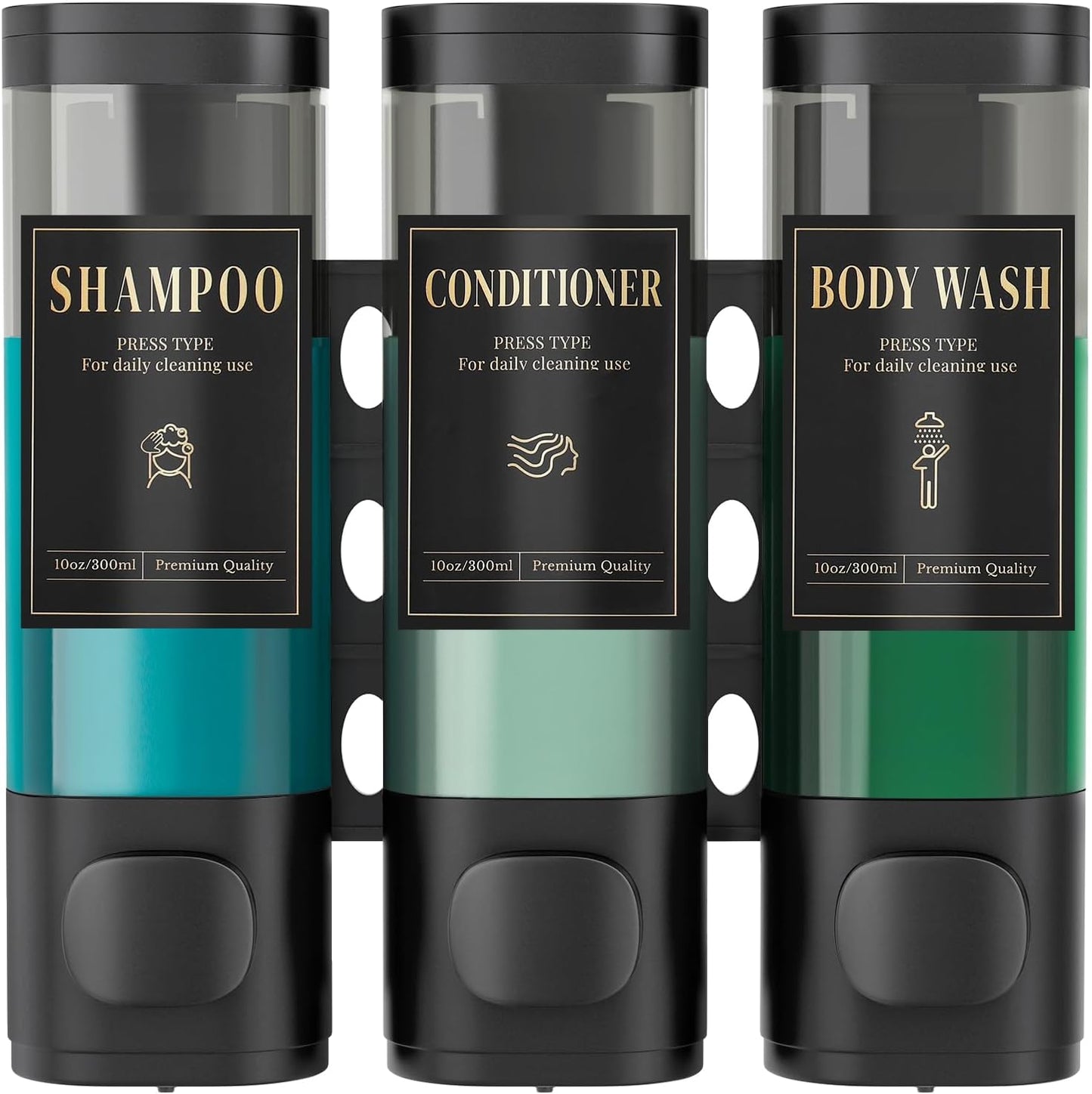 Wall-Mounted 3-Chamber Shower Dispenser - Easy Refill, Waterproof Labels