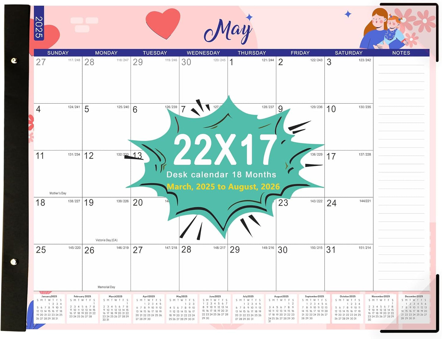 Spacious 22x17 18-Month Desk Calendar - Stay Organized!