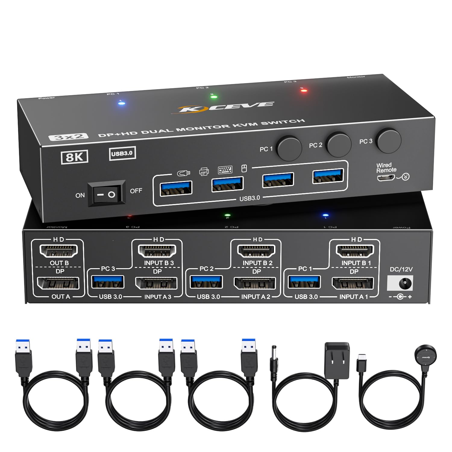 KVM Switch for 2 Monitors and 3 Computers with HDMI and DP