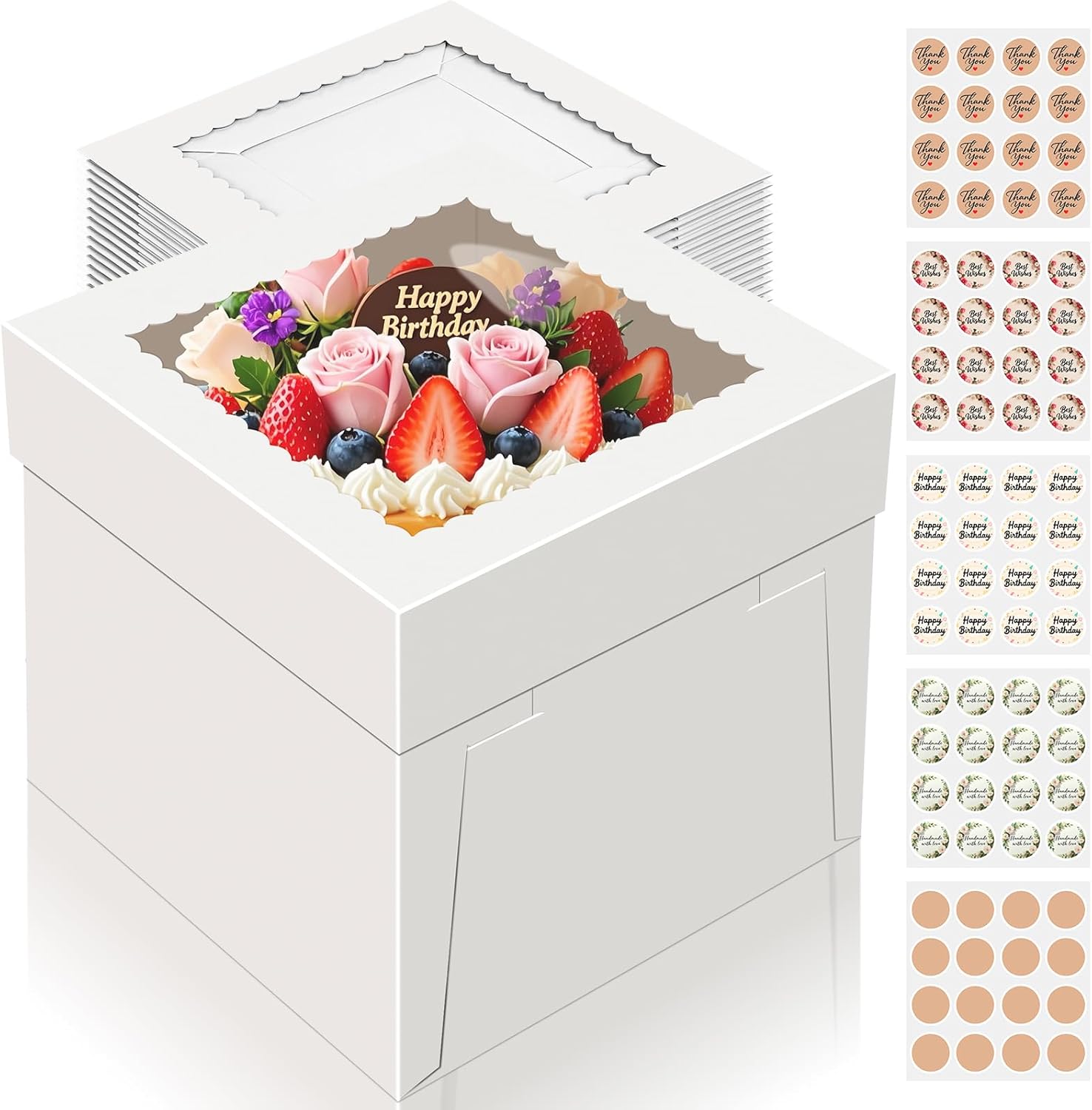 15 PCS 12 Inch Cake Boxes with Window for All Occasions