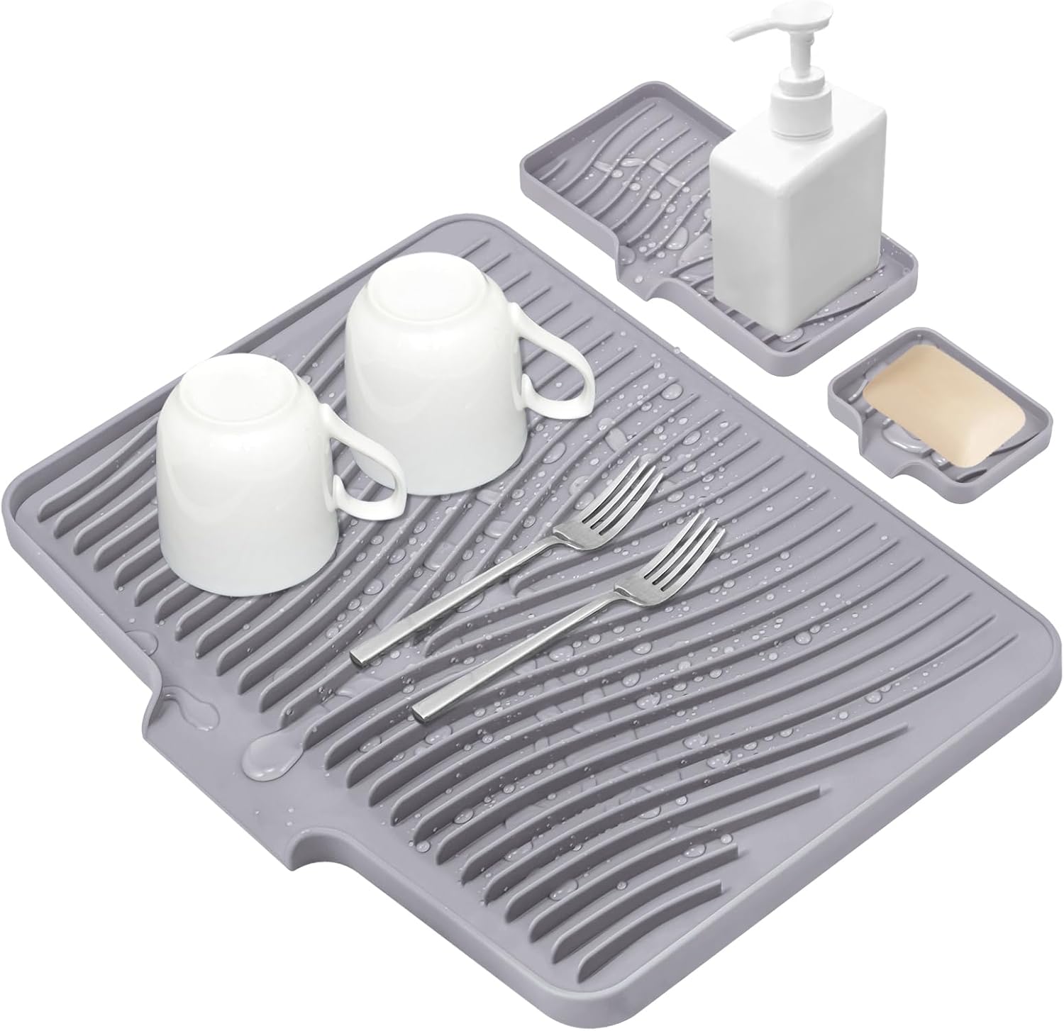 Silicone Dish Drying Mat for Kitchen Counter, Non-Slip Drain Pad