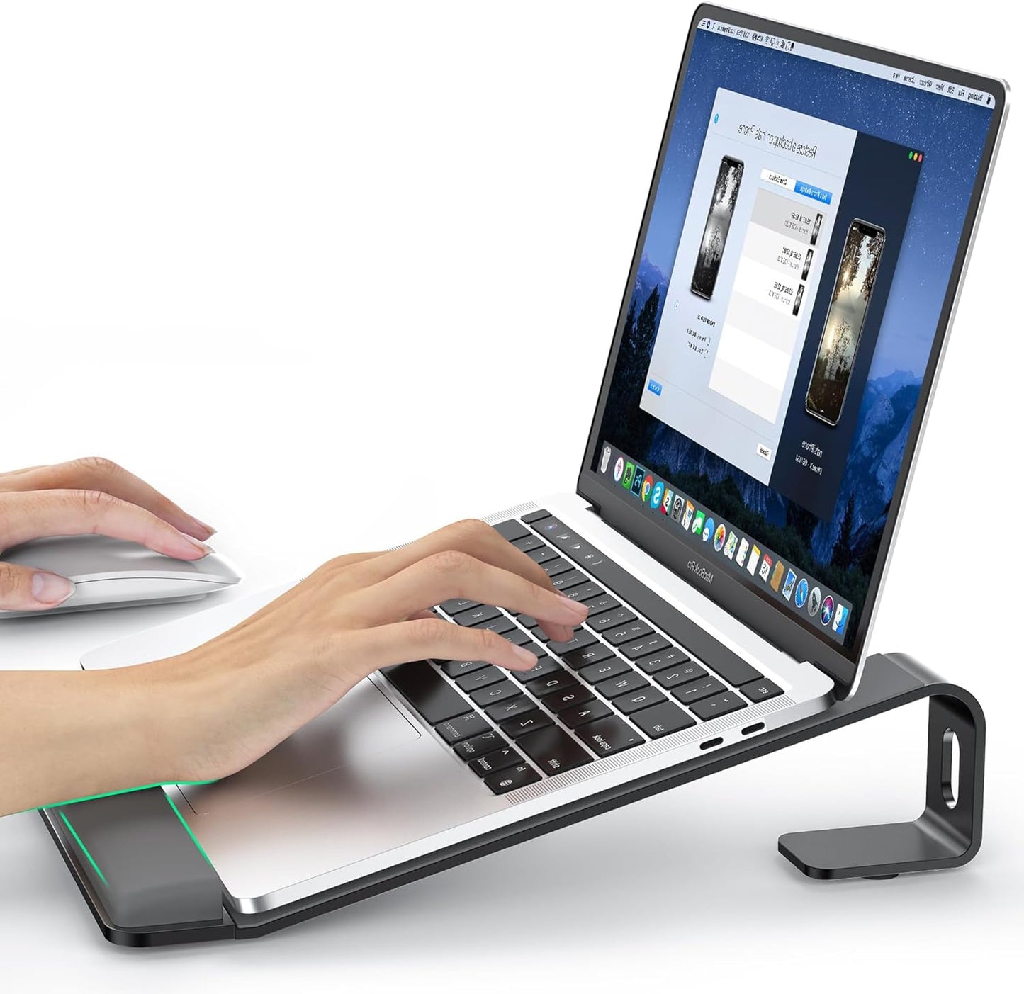 Ergonomic Aluminum Laptop Stand with Wrist Support - Black