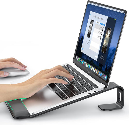 Ergonomic Aluminum Laptop Stand with Wrist Support - Black