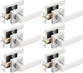 Gobrico 6 Pack Satin Nickel Passage Door Levers - Modern Square Plate