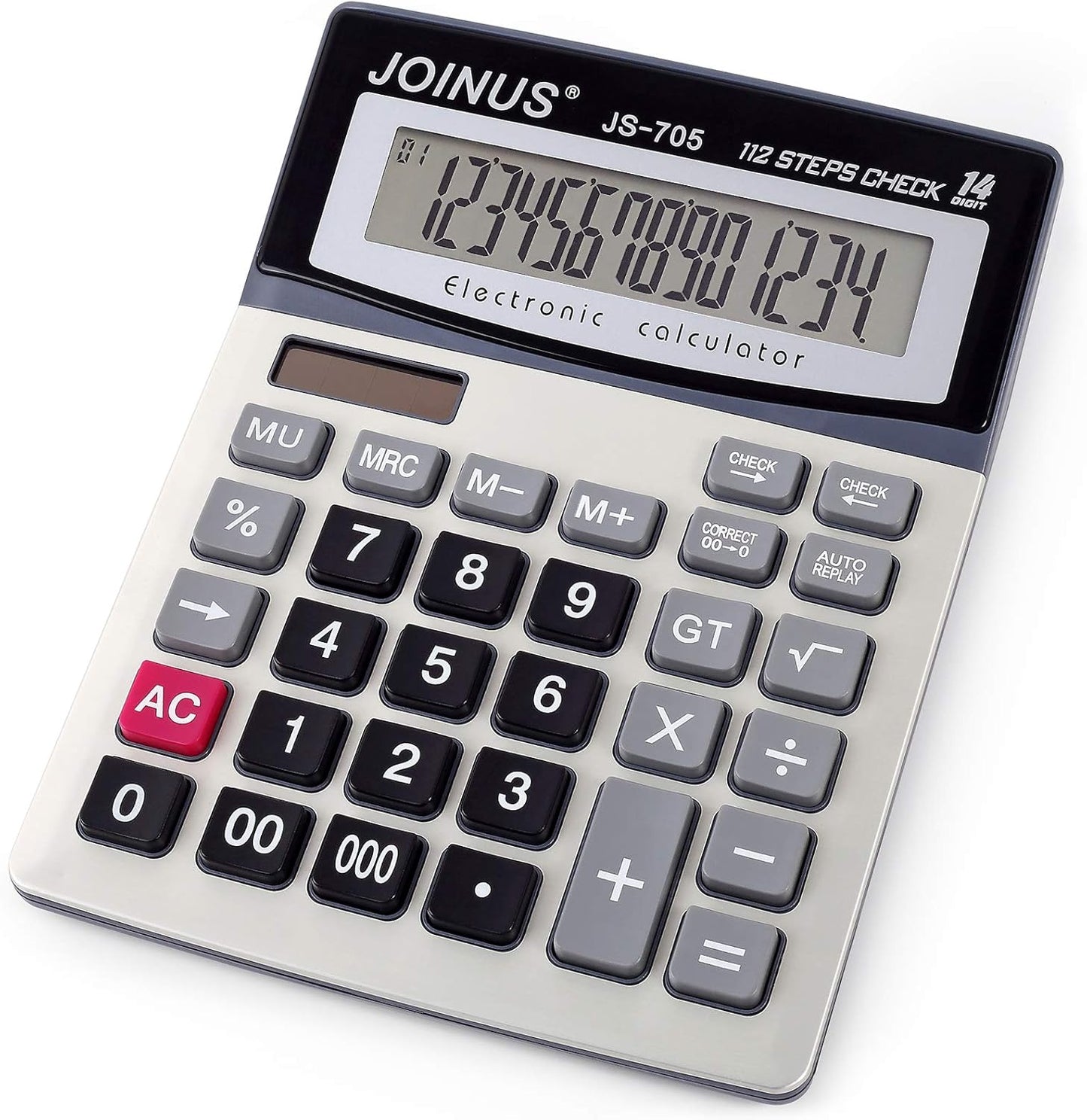 Dolymi Large 14-Digit Desk Calculator w/ Check & Correct - Efficient Solar Dual Power
