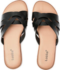Wide Width Flat Slides Sandals for Women - Comfortable Summer Slip On