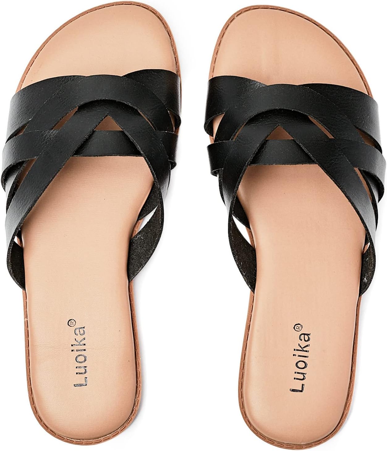 Luoika Women's Wide Width Flat Slides Sandals for Summer Fun