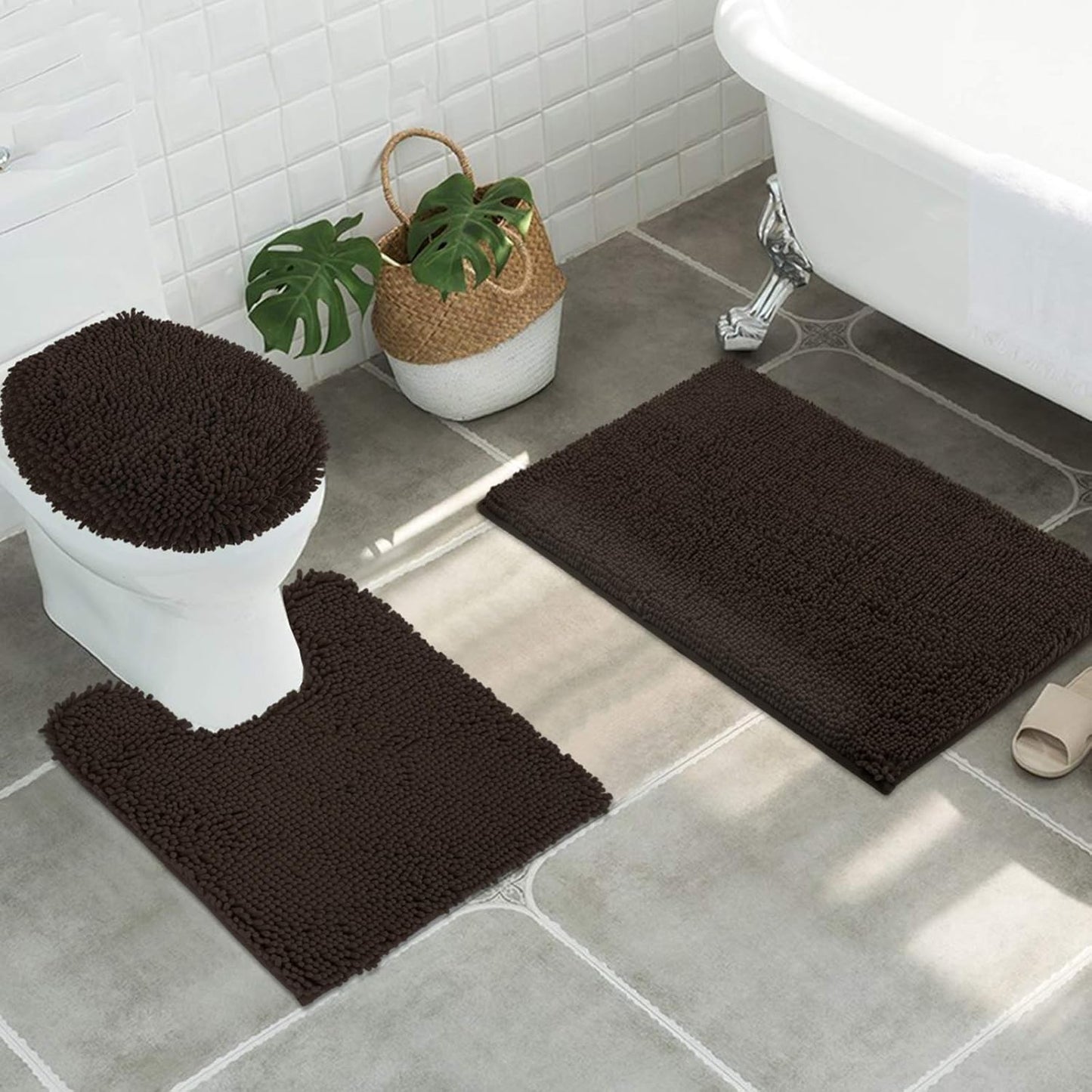 ITSOFT Non-Slip Shaggy Chenille Bathroom Mat Set for Comfort