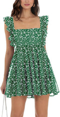 Womens Summer Square Neck Tie Back Ruffle Sleeve Tiered Mini Dress it