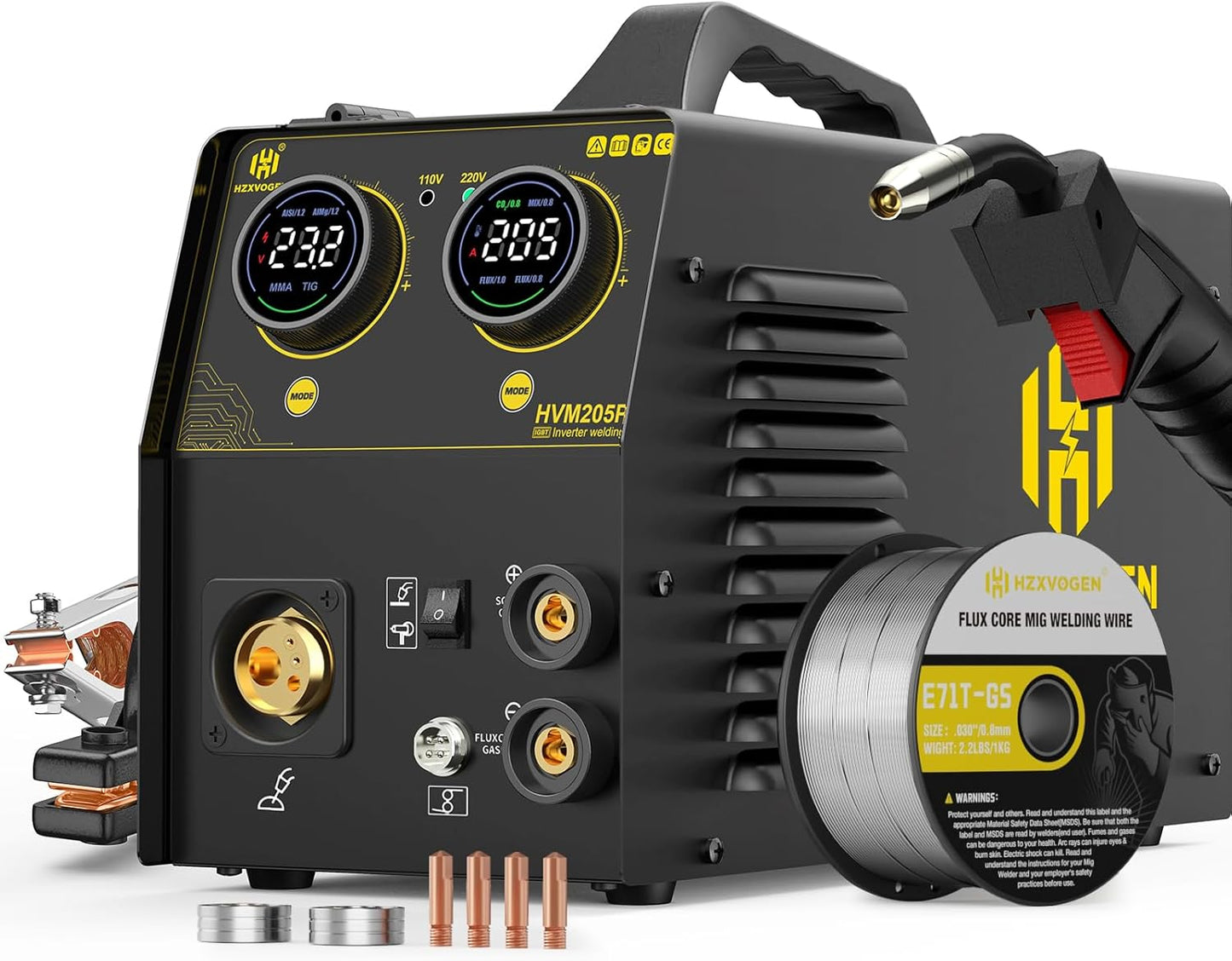 H HZXVOGEN 205A MIG Welder: Versatile 5 in 1 Welding Machine