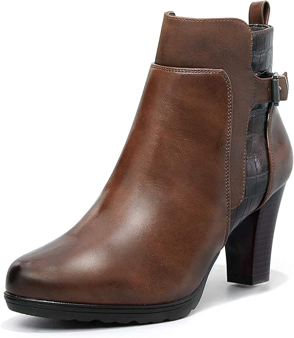 mysoft Women's Zipper Booties with Chunky Stacked Heel Design
