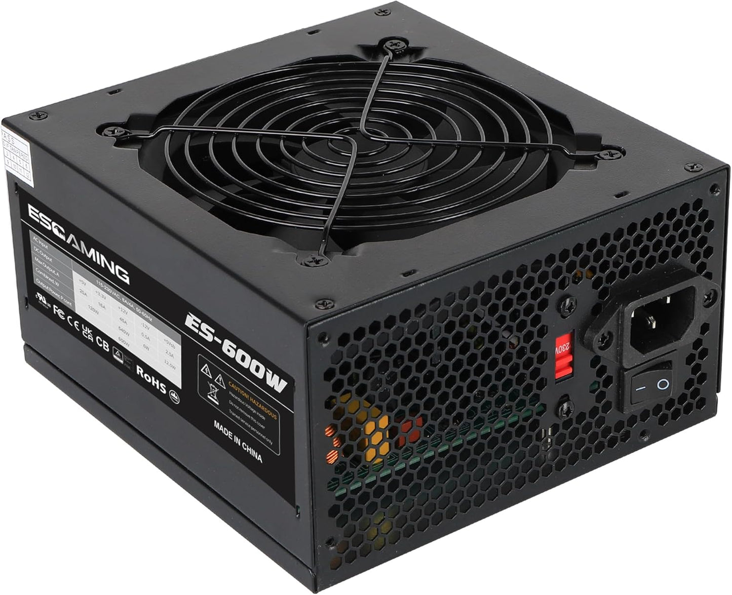 600W ATX Power Supply with Ultra Quiet Cooling Fan and Protections