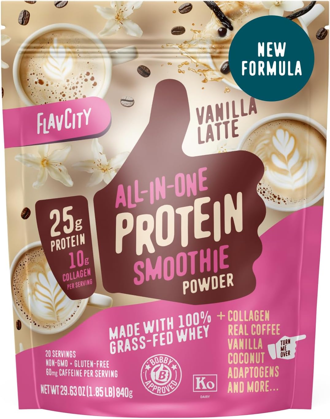 FlavCity Grass Fed Whey Protein Powder - Vanilla Latte Delight