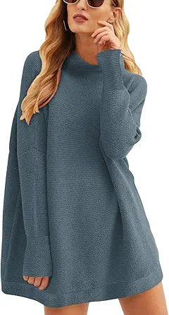 Calbetty Womens Turtleneck Batwing Sleeve Chunky Knit Pullover