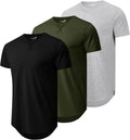 Mens 3 Pack Plain Cotton Longline Crew Neck T-Shirts