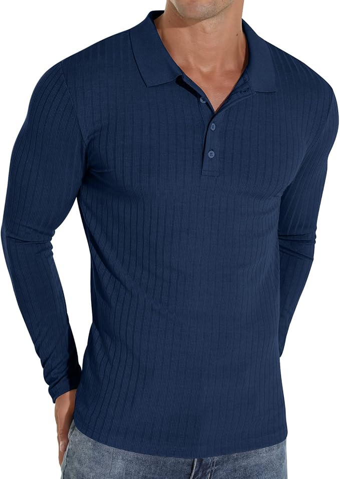 Askdeer Men's Polo Shirts Classic Stretch Slim Fit Casual Wear