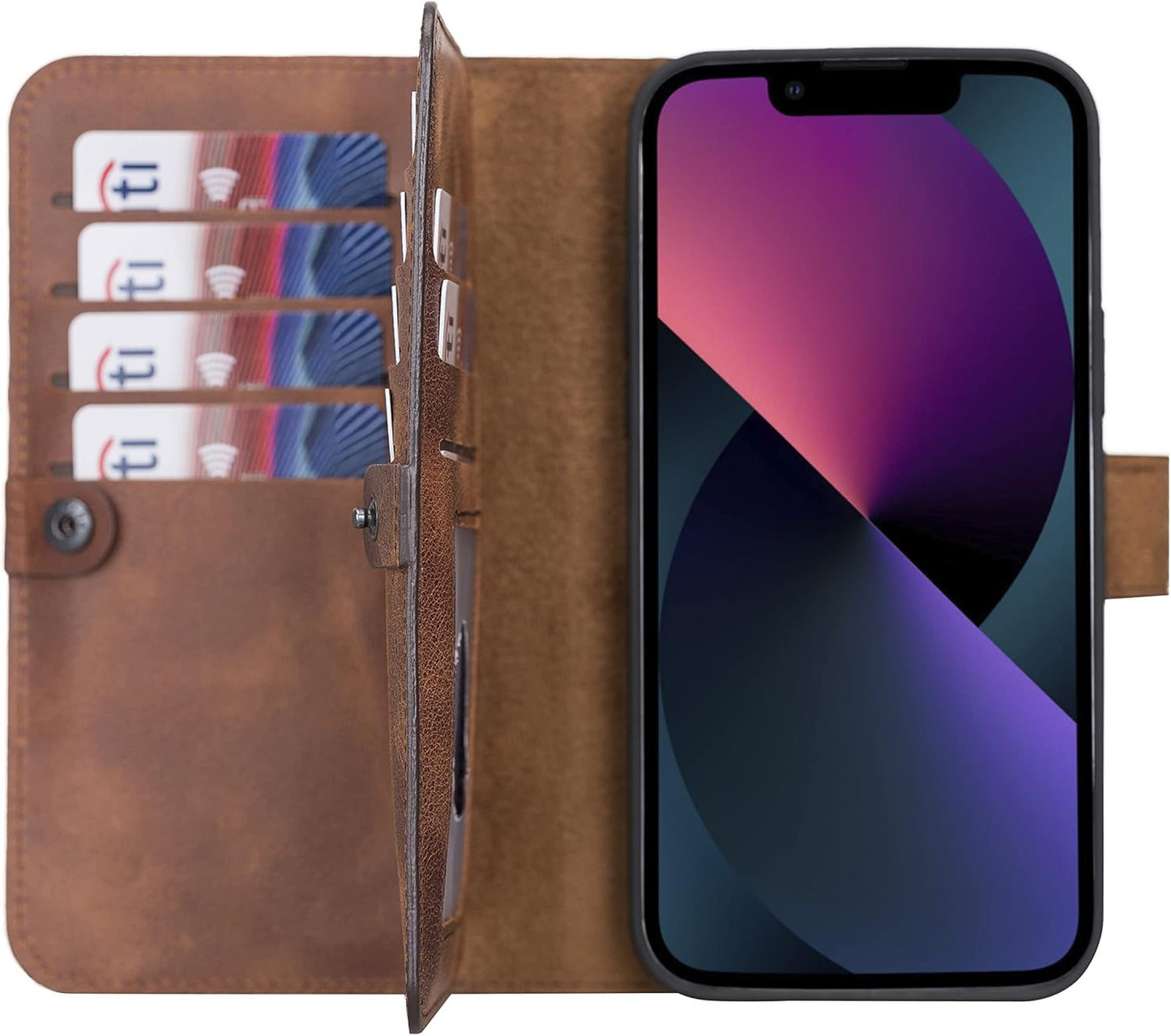 Genuine Premium Leather Handmade Wallet Case for iPhone 13 Pro Max