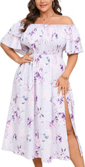 Plus Size Maxi Dress Off The Shoulder Ruffle Smocked - Flowy Fit