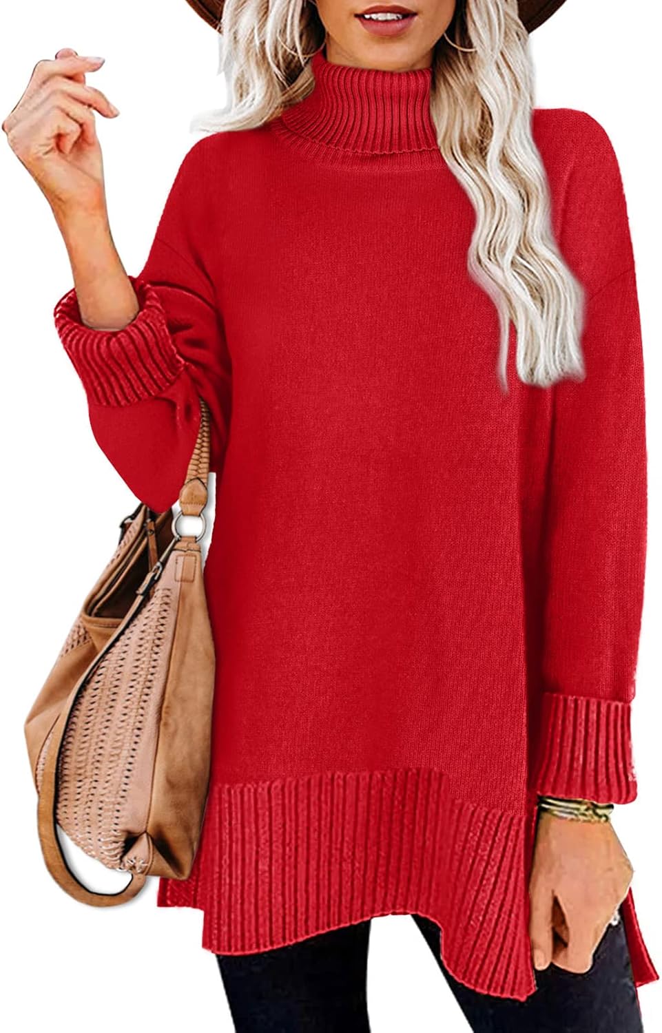 Glanzition Turtleneck Oversized Pullover Sweater for Women