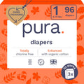 Pura Hypoallergenic Diapers Size 1 Newborn - Soft Organic Cotton