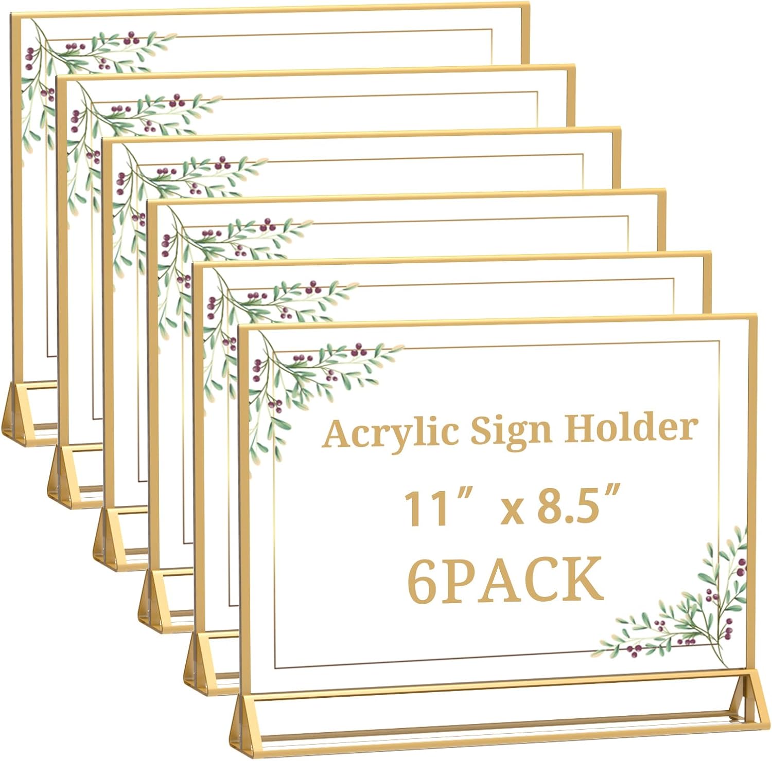 Clear Acrylic Sign Holder 11x8.5 Double Sided Gold Frame Display