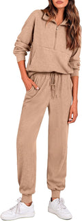 PRETTYGARDEN Women's Fall 2 Piece Lounge Set - Ribbed Half-Zip