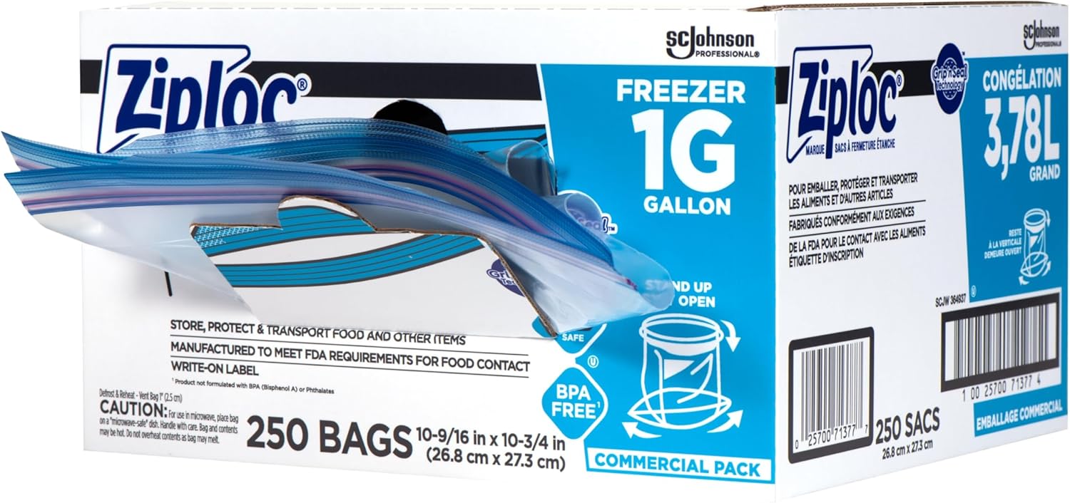 Ziploc Freezer And Storage Bags, 1 Gallon, 250 Count Pack