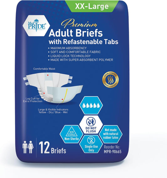 Med Pride XXL Absorbent Briefs 12-Pack: Ultimate Incontinence Protection