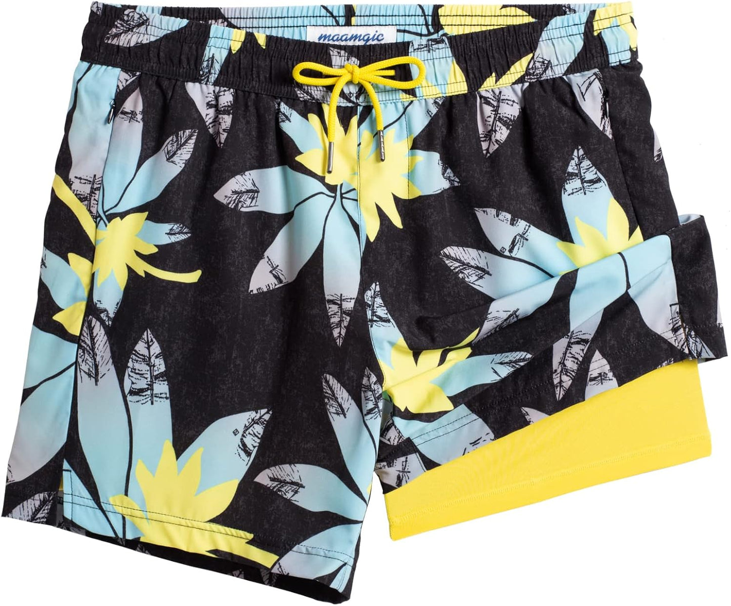 maamgic Mens Swim Trunks with Compression Liner for Comfort