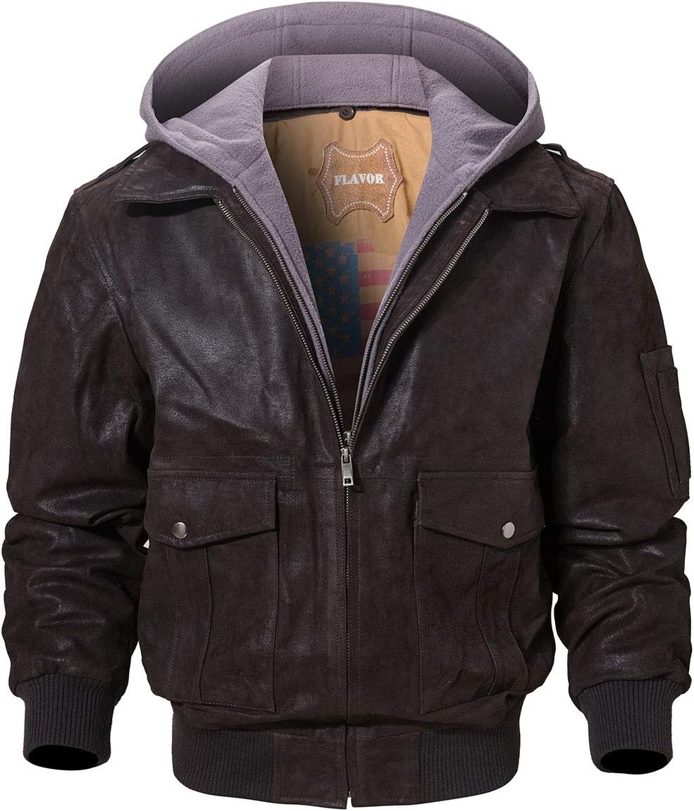 FLAVOR Men's Leather Flight Bomber Jacket for Stylish Aviators