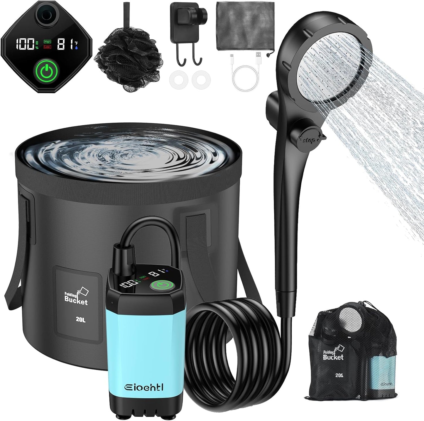 Portable Camping Shower with 6000mAh Battery and LED Display