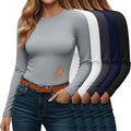 5 Pack Women's Thermal Shirts Long Sleeve Fleece Lined Crew Neck (92%