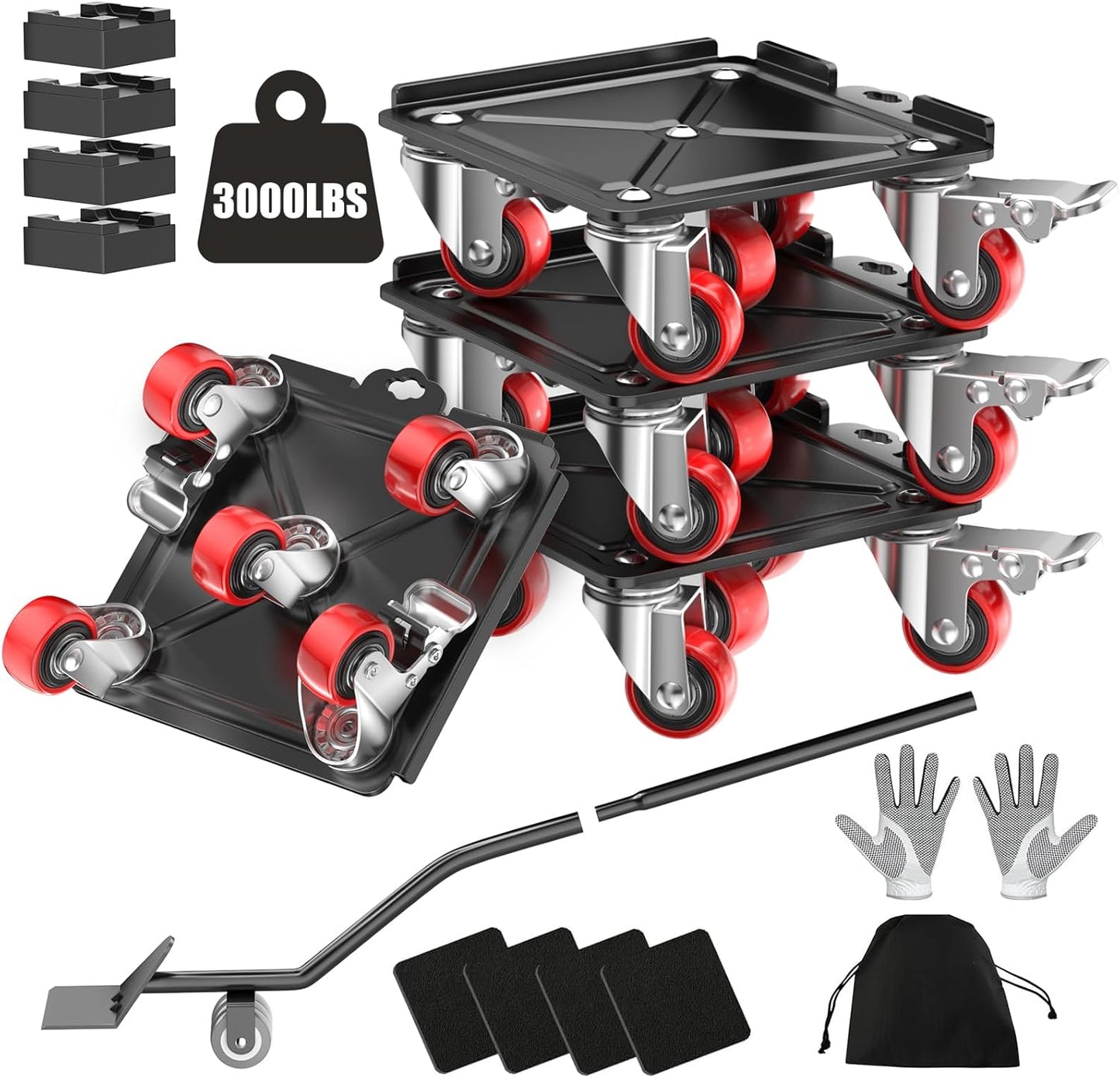 Heavy Duty 3000LBS Furniture Dolly with 5 Wheels & Brake