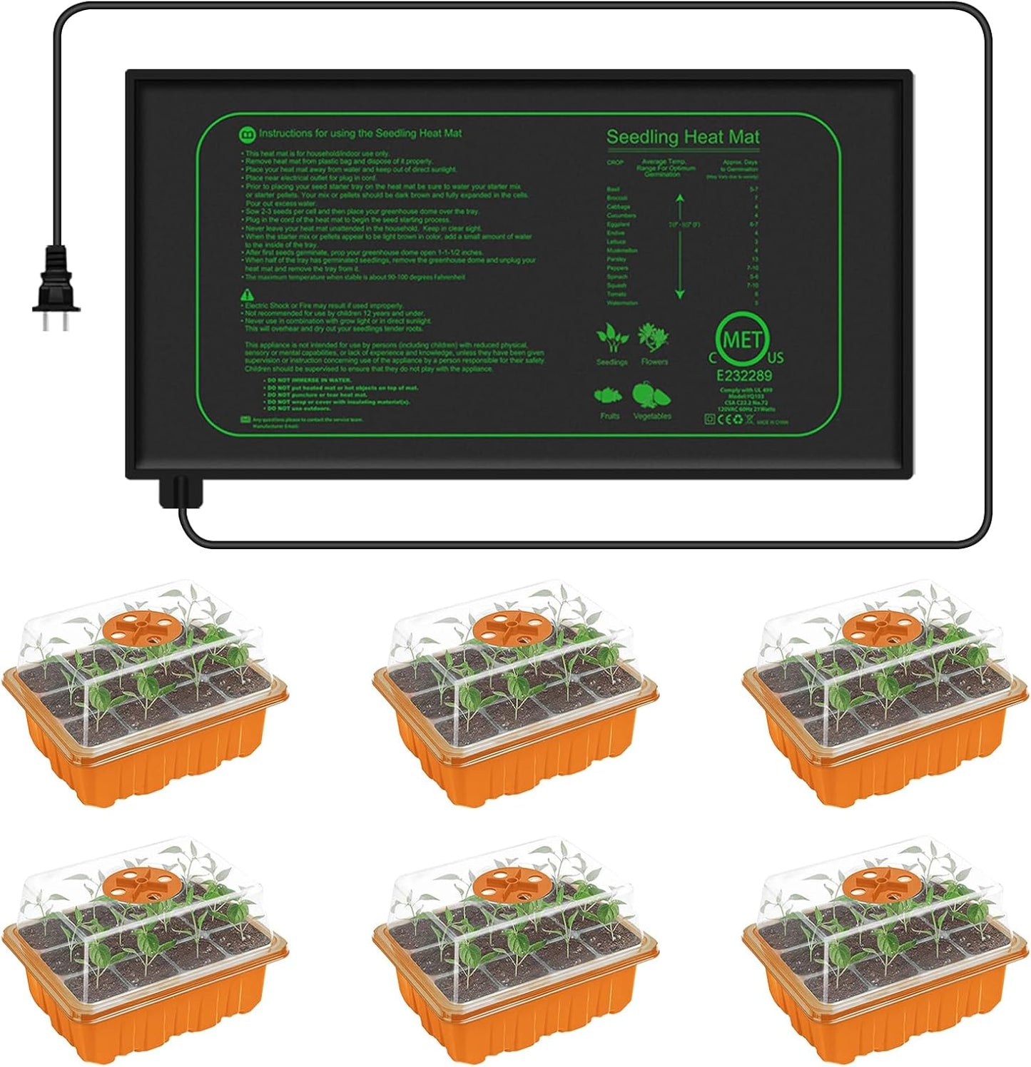 6 Pack Seedling Trays + Heat Mat - Accelerate Growth