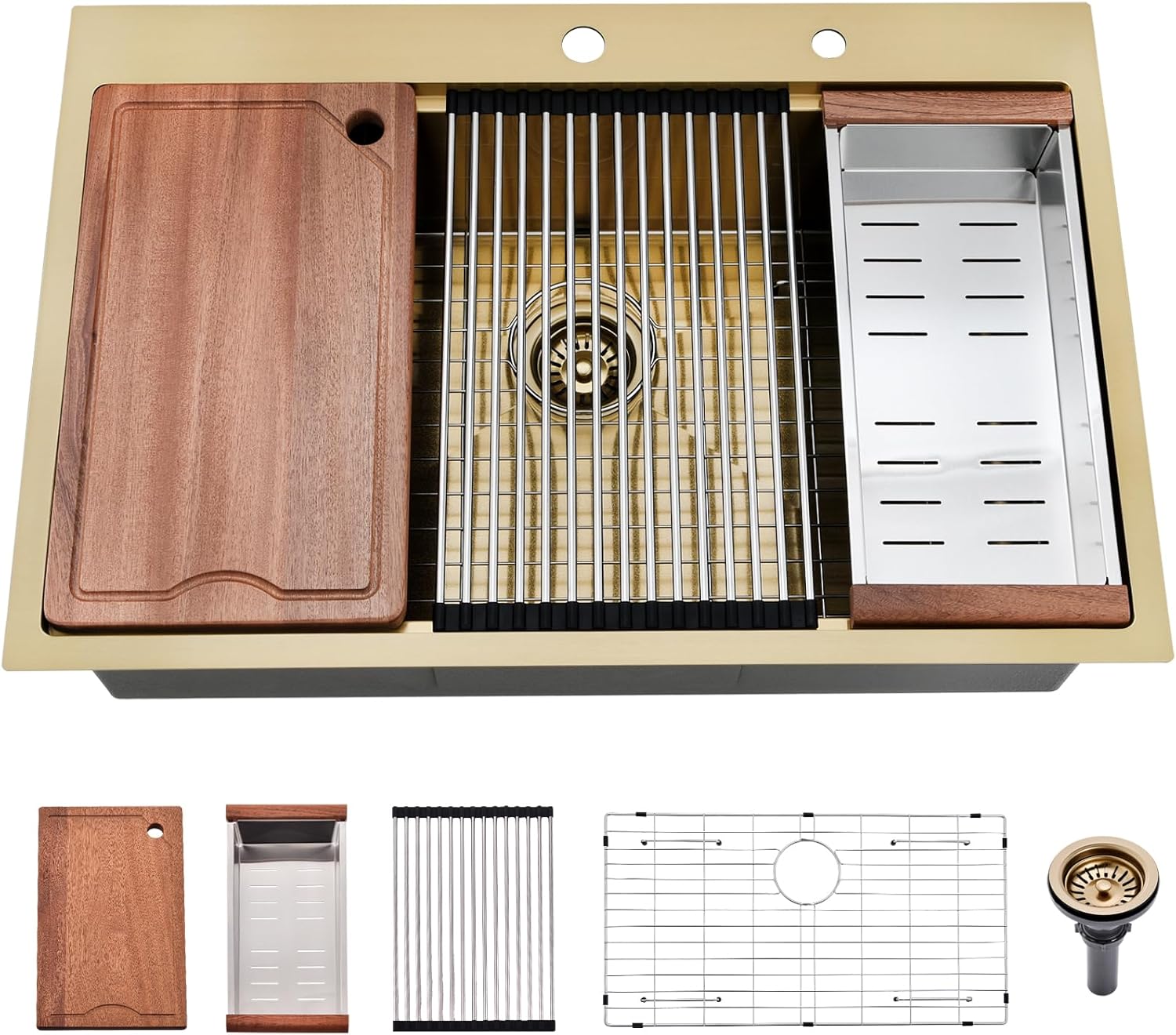 33x22 Drop In Kitchen Sink Gold - Durable 16 Gauge Stainless Steel
