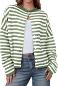 Womens Striped Cardigan Long Sleeve Button Down - Lightweight Fall