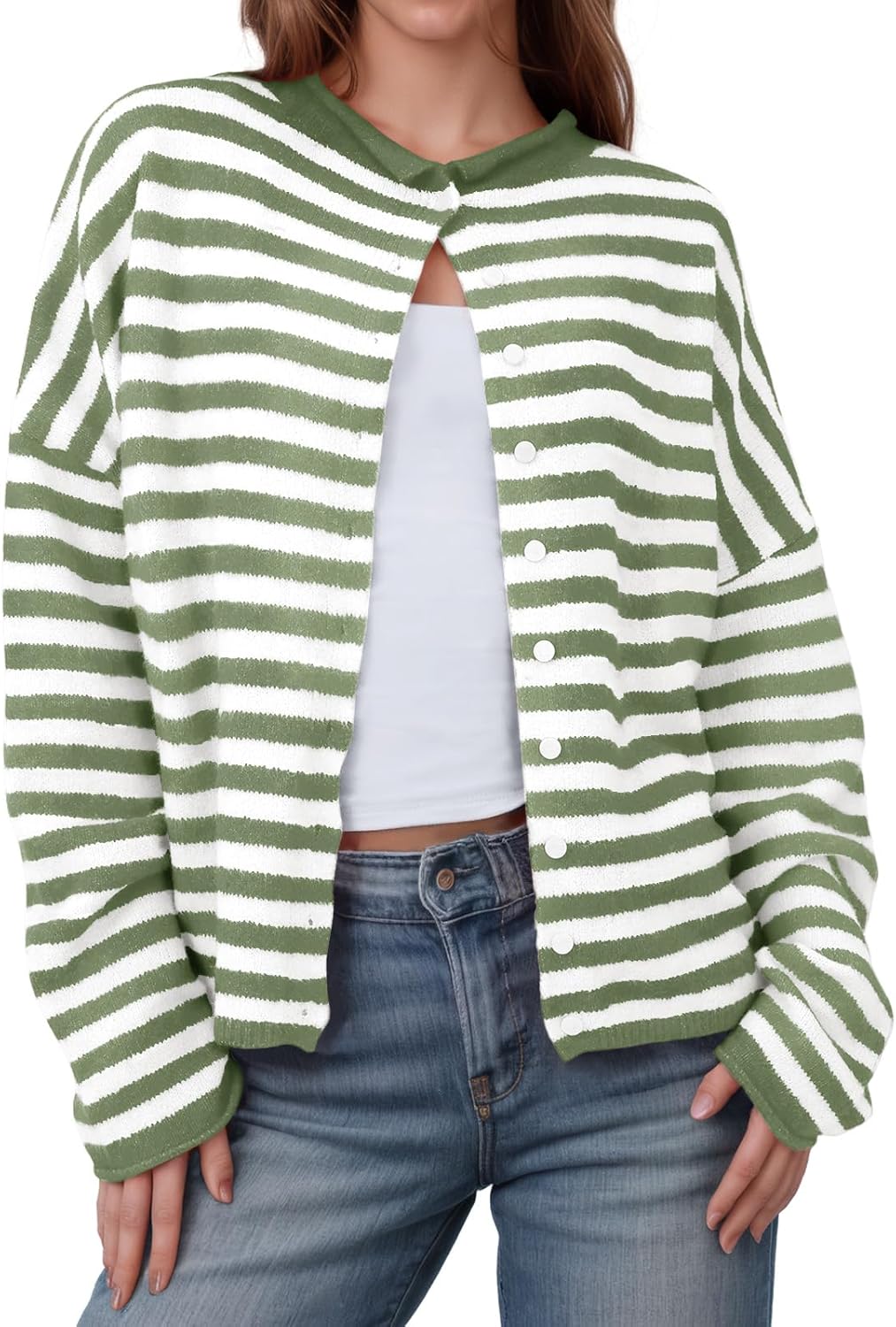 Womens Striped Cardigan Casual Long Sleeve Open Front Sweater
