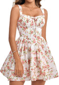 Women Summer Square Neck Mini Sundress - Flowy Corset A Line Casual