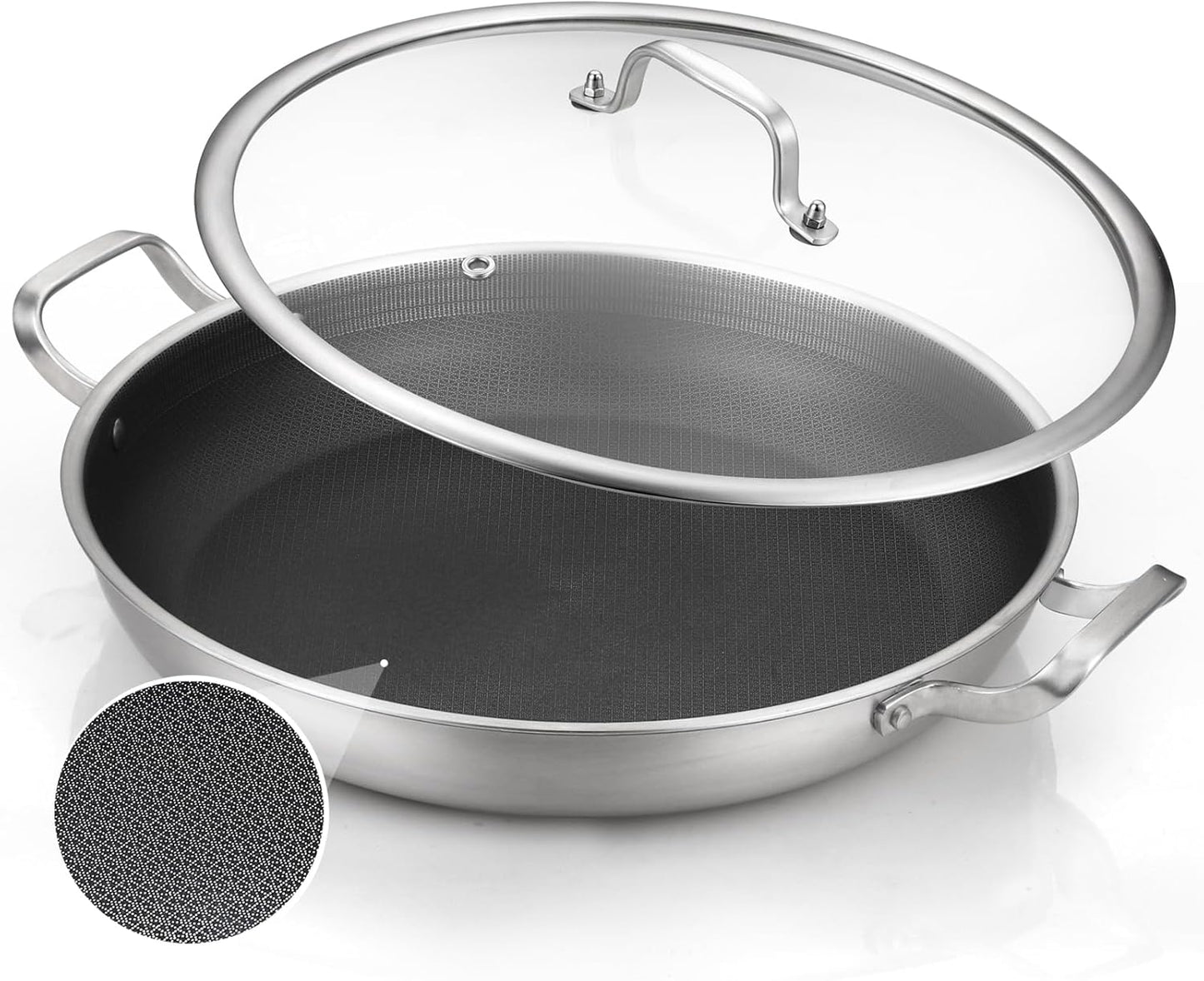 Delarlo 14 Inch Tri-Ply Stainless Steel Paella Pan for All Cooking