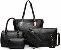 2E-youth Designer Purses and Handbags for Women - 6pc Black Set