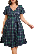 Pinup Fashion Plus Size Buffalo Plaid Wrap Midi Dress - Flattering Fit