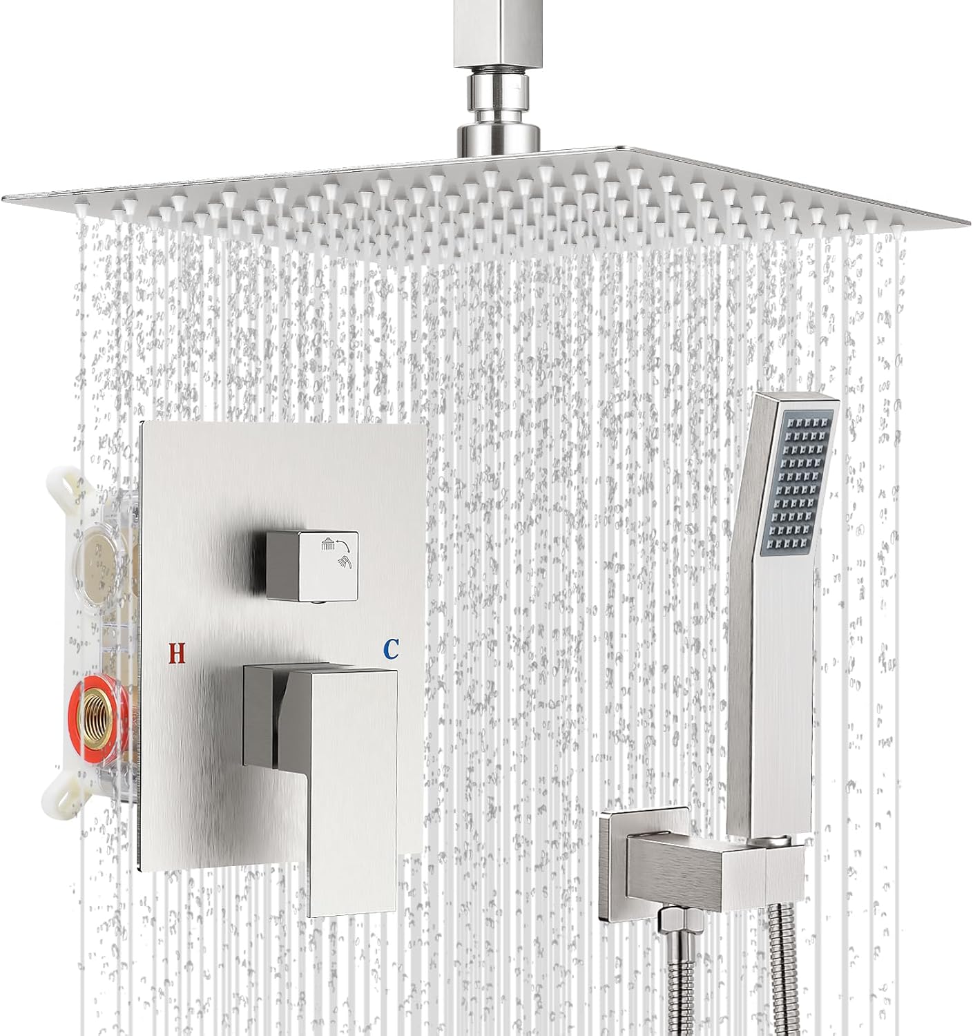 Ceiling Mount Shower Faucet Set with 10 Inch Rainfall Showerhead