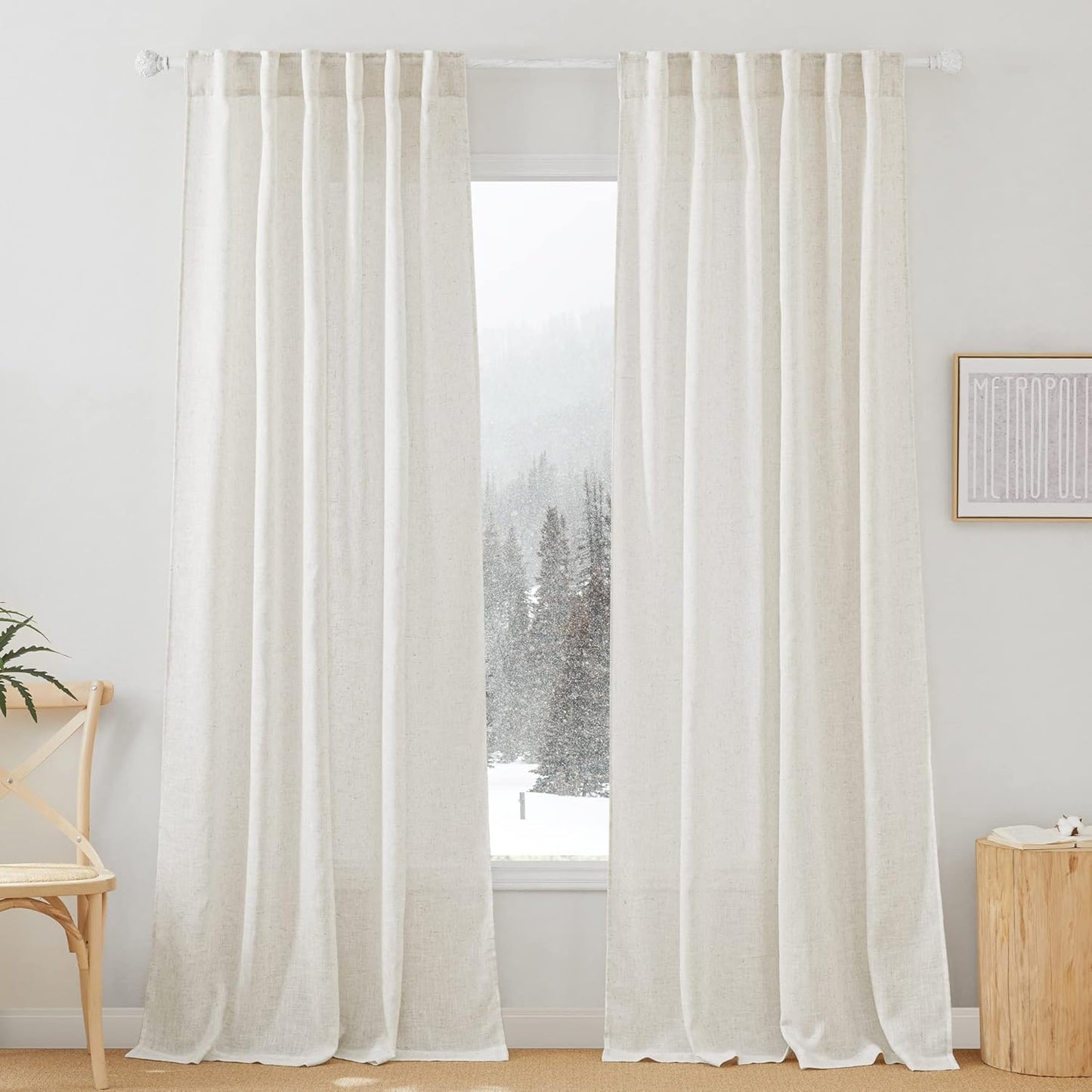 RYB HOME Linen Texture Sheer Curtains for Rustic Style Decor