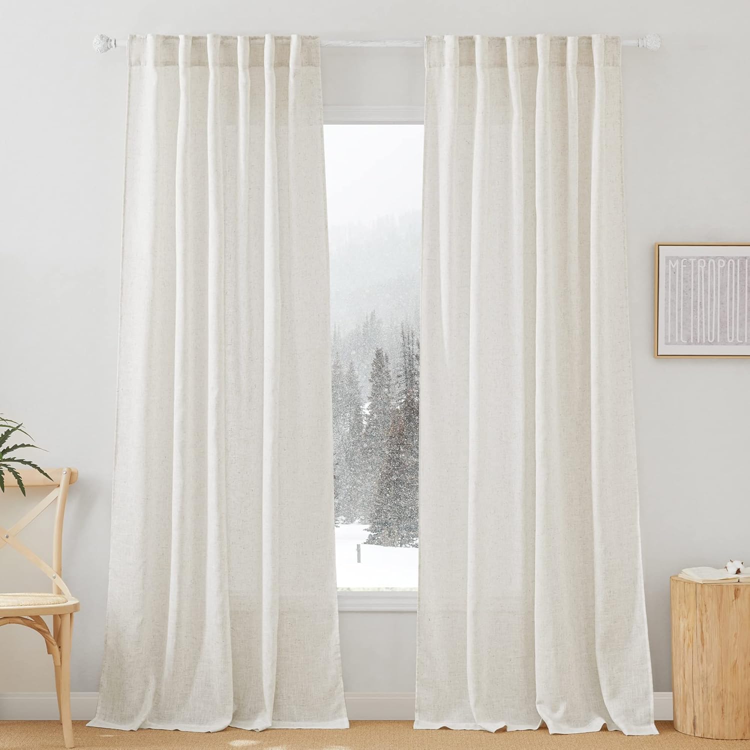 RYB HOME Linen Texture Sheer Curtains for Rustic Style Decor