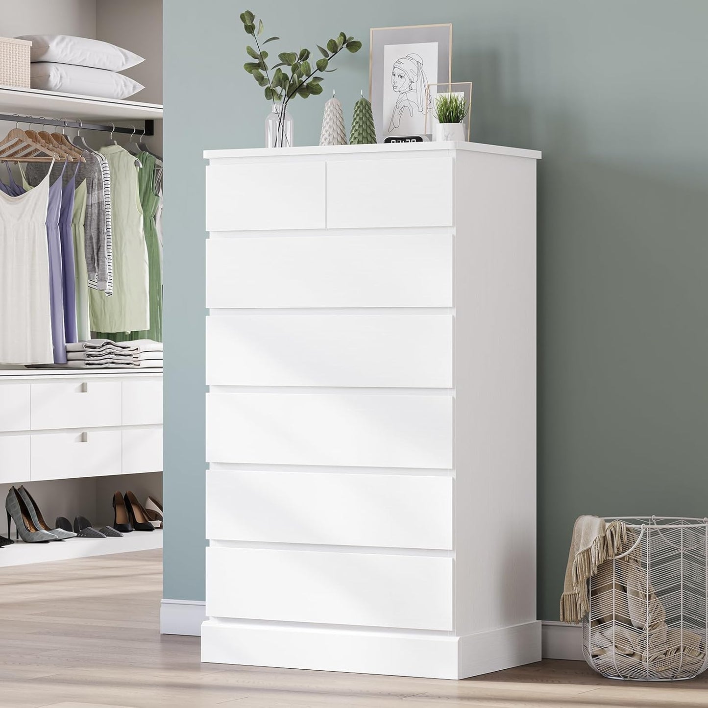 DICTAC White Tall Dresser with 7 Drawers for Bedroom Storage